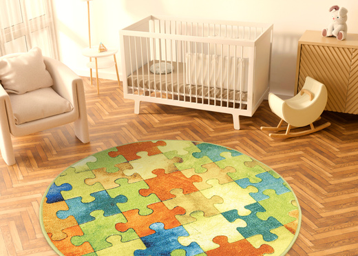 Okrągły Kolorowy Dywan Dziecięcy Puzzle Multicolor