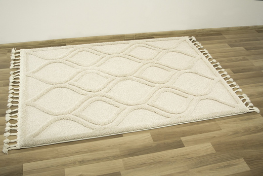 Dywan Berber 7063 Ivory Kość Słoniowa Romby 3D z frędzlami