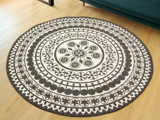 Okrągły Dwustronny Dywan Sznurkowy Brussels 205626/10110 Night Antracyt Krem Rozeta Outdoor