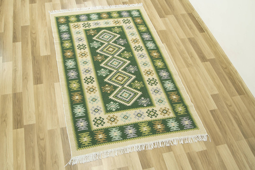 Dwustronny Dywanik Chodniczek Kilim Romby Zielony