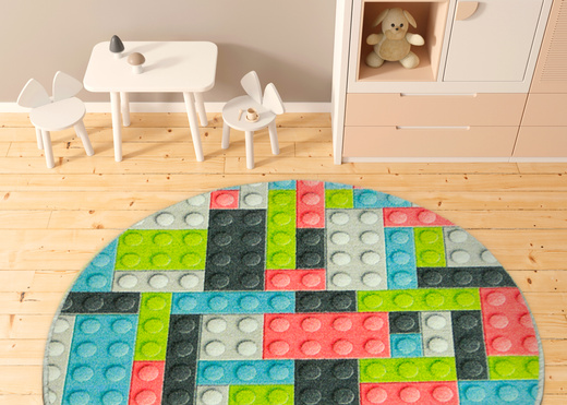Okrągły Dywan Pastelowe Klocki Koło