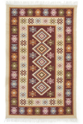 Dwustronny Dywanik Chodniczek Kilim Romby Bordo