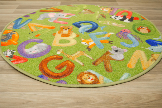 Okrągły Kolorowy Dywan Dziecięcy Alfabet 12 Green