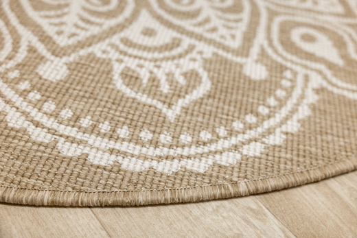 Okrągły Dwustronny Dywan Sznurkowy Brussels 205333/10810 Jute Beż Krem Rozeta Outdoor