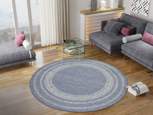 Okrągły Dwustronny Dywan Sznurkowy Brussels 205670/10310 ocean Ocean Niebieski Krem Outdoor