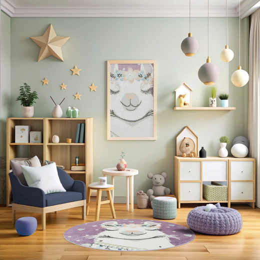 Okrągły Dywan Lima C882B lila/cream Fiolet Krem Lama