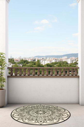 Okrągły Dwustronny Dywan Sznurkowy Brussels 205333/10110 Night Antracyt Krem Rozeta Outdoor