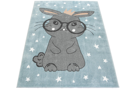 Dywan Dziecięcy Lima 9377C blue/l.grey Turkus Szary Króliczek w Okularach
