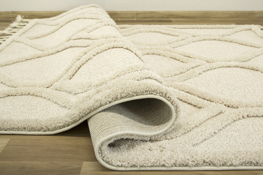 Dywan Berber 7063 Ivory Kość Słoniowa Romby 3D z frędzlami