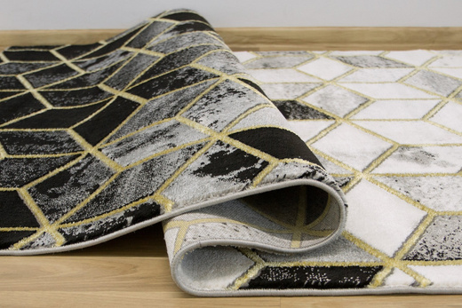 Dywan Diamond K4432G Szary Jasny Złoty Romby Bryły