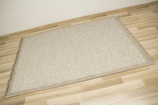 Dywan Sznurkowy Oria 600/VH7-D Beż Szary Ramka Gruby Splot z Frędzlami