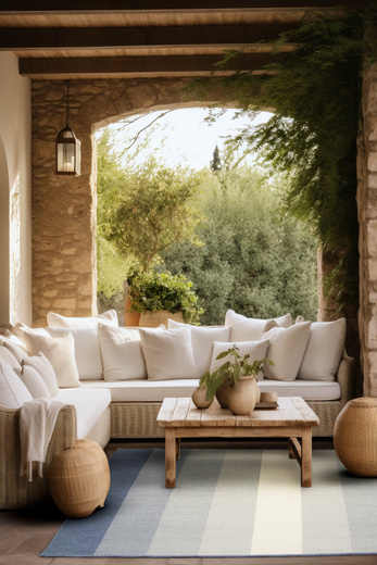 Dywan Dwustronny Sznurkowy Brussels 205248/10310 Ocean Niebieski Krem Pasy Outdoor