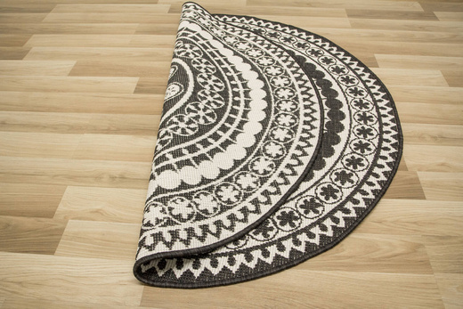 Okrągły Dwustronny Dywan Sznurkowy Brussels 205626/10110 Night Antracyt Krem Rozeta Outdoor