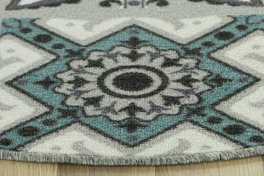 Antypoślizgowy Okrągły Dywan Patchwork Turkus
