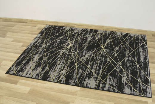Lśniący Dywan Allora Plus C654A black/yellow Czarny Szary Złoty