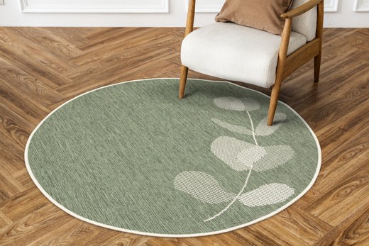 Okrągły Dwustronny Dywan Sznurkowy Brussels 205632/10520 green Zieleń Krem Listki Outdoor
