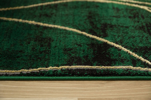 Dywan Diamond K8707Y green Linie Liście Butelkowa Zieleń Złoty