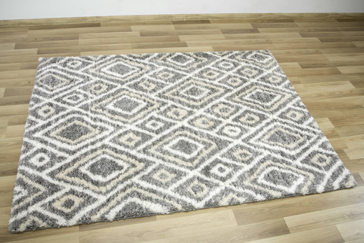 Puszysty Dywan Pulpy Shaggy A526C d.grey/cream Szary Krem Beż Romby