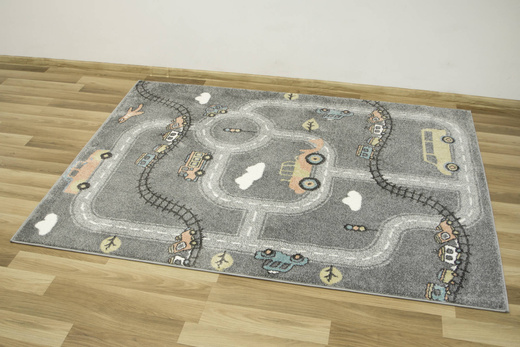 Dywan Dziecięcy Lima C511A l.grey/cream Uliczki Pociągi Chmurki Szary Łososiowy