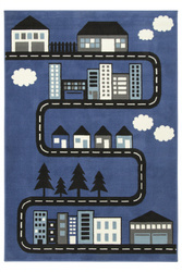 Dywan Kids 534451/94955 Jeans Niebieski Czarny Ulice Domki