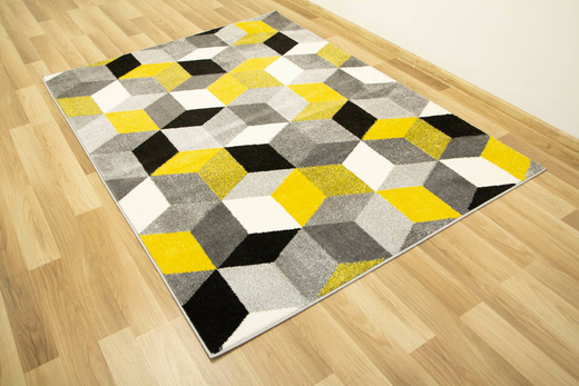Dywan Sumatra szary żółty E219 grey/yellow Szary Żółty Krem Romby Cubes