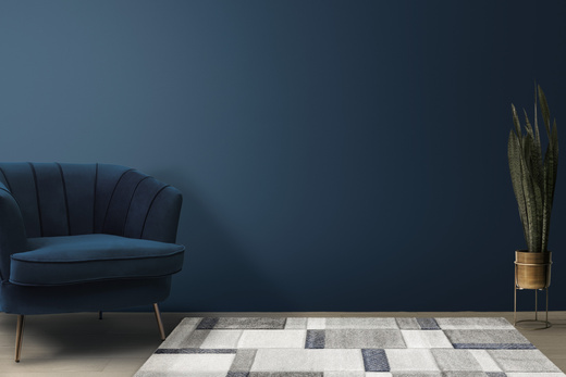 Dywan Kandy N411A l.grey/navy Szary Granatowy Geometria Fryz