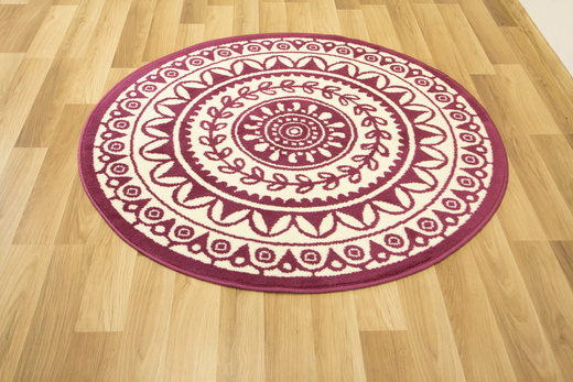Okrągły Dywan Luna 503786/56955 Fioletowy Krem Rozeta Listki