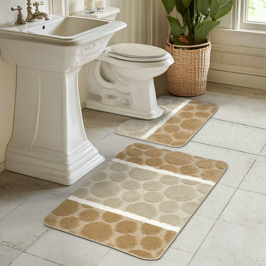 Komplet 3-częściowy Łazienkowy Siena Beige Beżowy Kropki Paski