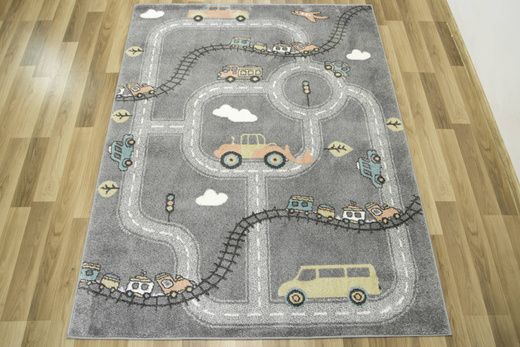 Dywan Dziecięcy Lima C511A l.grey/cream Uliczki Pociągi Chmurki Szary Łososiowy