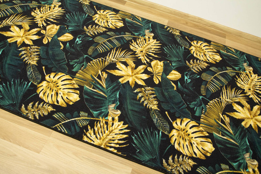 Chodnik Monstera gold/green Złoto Butelkowa Zieleń szerokość 150 cm