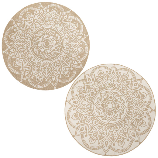 Okrągły Dwustronny Dywan Sznurkowy Brussels 205333/10810 Jute Beż Krem Rozeta Outdoor