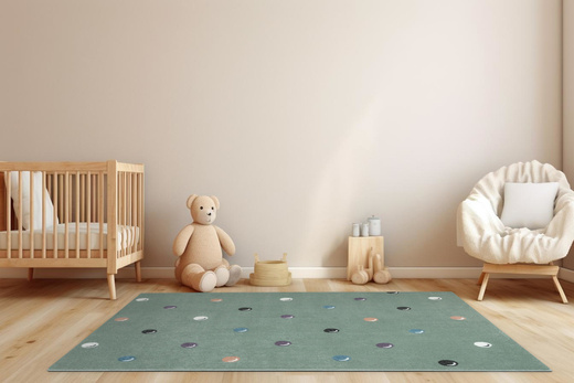 Wykładzina Dziecięca Lima C275b green/cream Zieleń Kropki Bańki szerokość 4 m