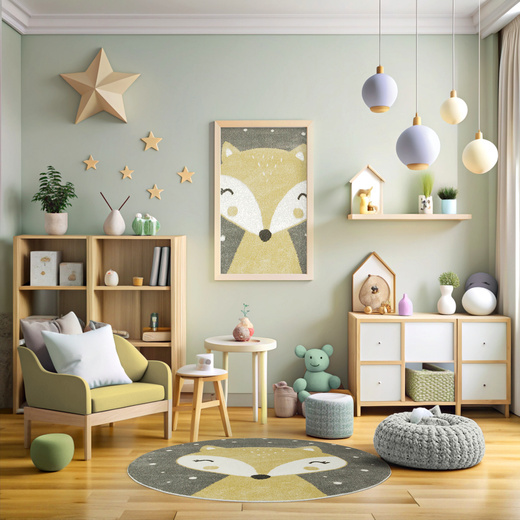 Okrągły Dywan Lima E177A l.grey/yellow Lisek Żółty Szary