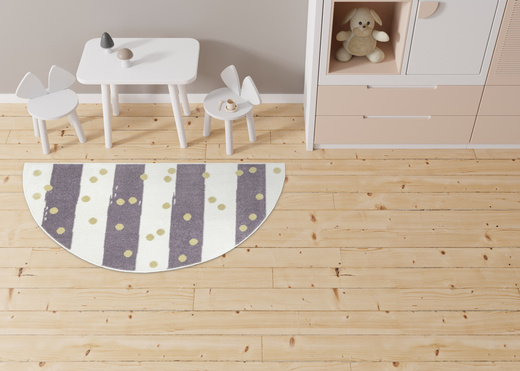 Dywan Półokrągły Dziecięcy Lima M044A cream/lila Fiolet Krem Zloty Paski