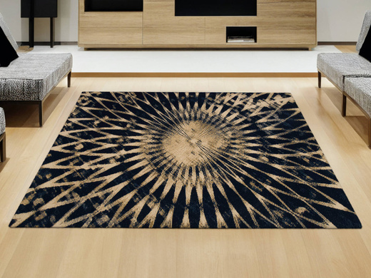 Wełniany Dywan Tempo-B Domio Denim Granatowy Beżowy Rozeta