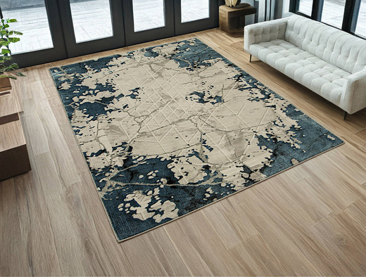 Lśniący Dywan Allora Plus B919A l.grey/blue Marmur Trójkąty Szary Turkus