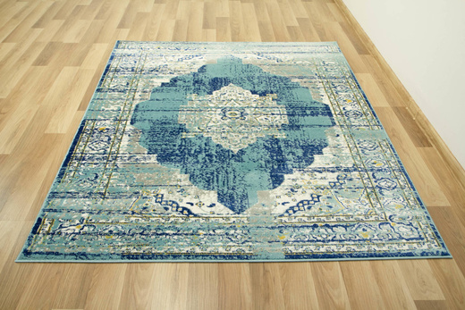 Dywan Victoria 7560A blue/d.blue Ornament Turkus Krem