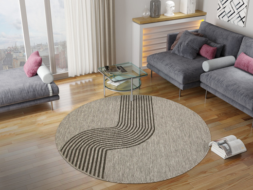 Okrągły Dwustronny Dywan Sznurkowy Brussels 205631/11020 Night Silver Szary Grafit Fala Outdoor